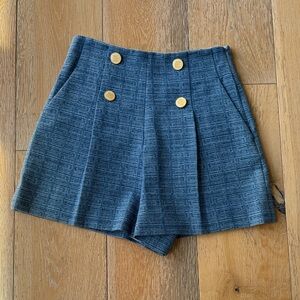 Sandro High Waisted Tweed Blue Sailor Shorts 100% Cotton Size 34